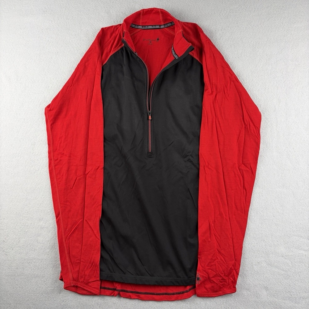 Smartwool Merino Wool 1/2 Zip Base Layer Red Black Men's Medium